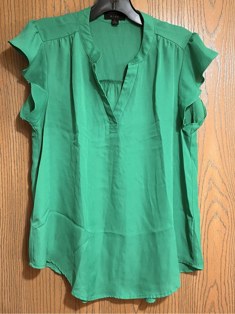 mine Green V-Neck Flutter Sleeve Blouse
